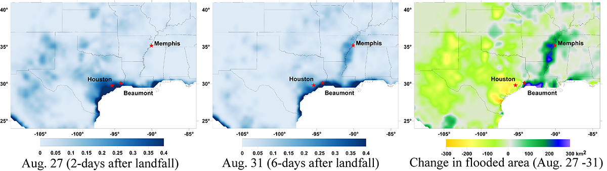 SMAP Sat Monitoring of Flood Area Changes from Hurricane Harvey